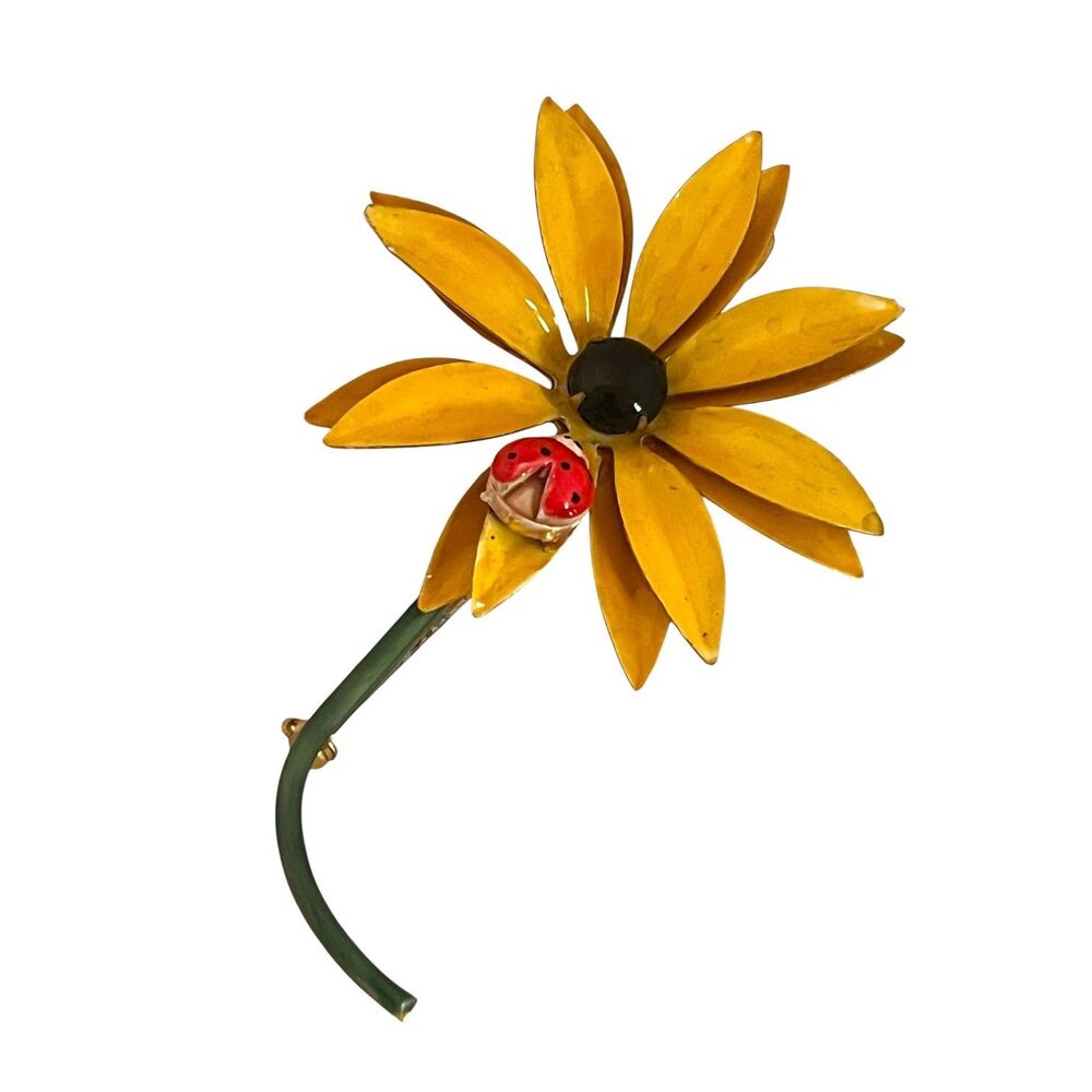Vintage 1960s Original By Robert Flower Brooch Enamel Ladybug Pin - 5N